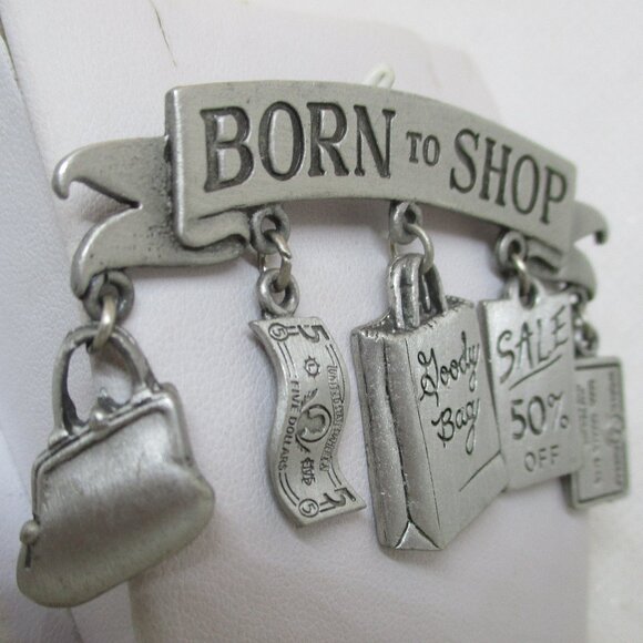 Vintage JJ Born To Shop Brooch Jonette Born To Shop Dangle Charm Brooch JJ - Picture 7 of 10